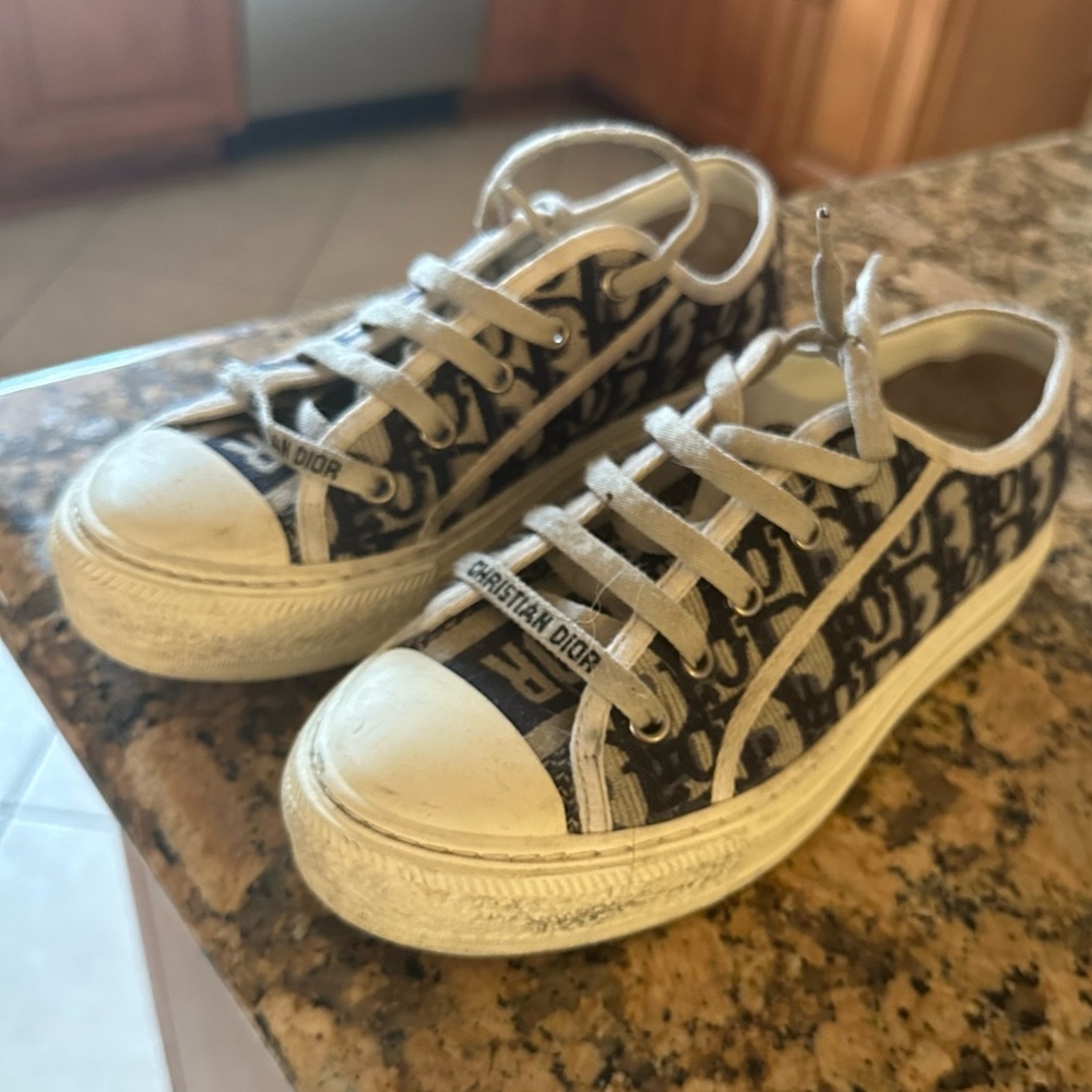 Dior Black and White Logo Canvas Low-Top Sneakers